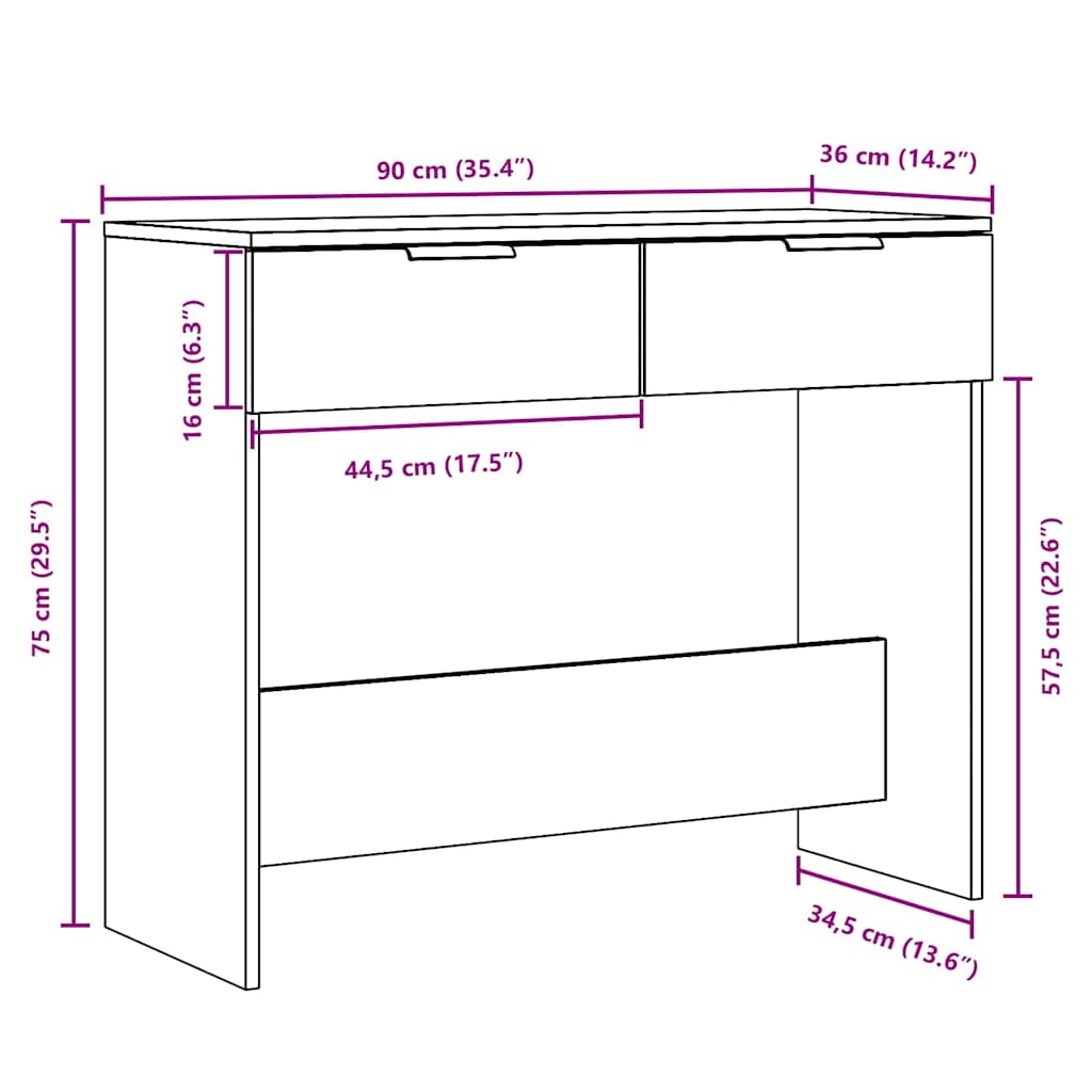 vidaXL Mesa consola madera contrachapada envejecida 90x36x75 cm