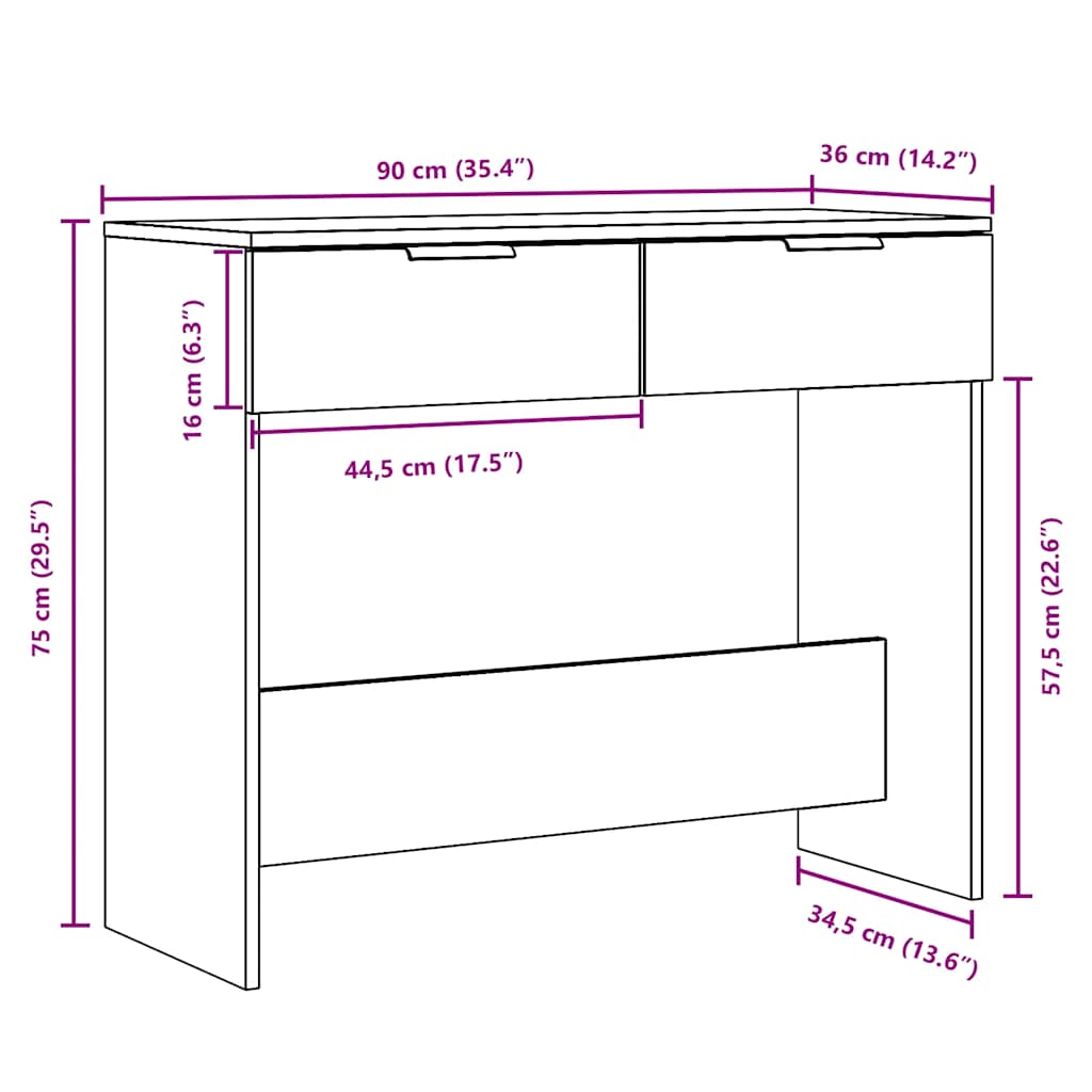 vidaXL Mesa consola madera de ingeniería roble artesanal 90x36x75 cm