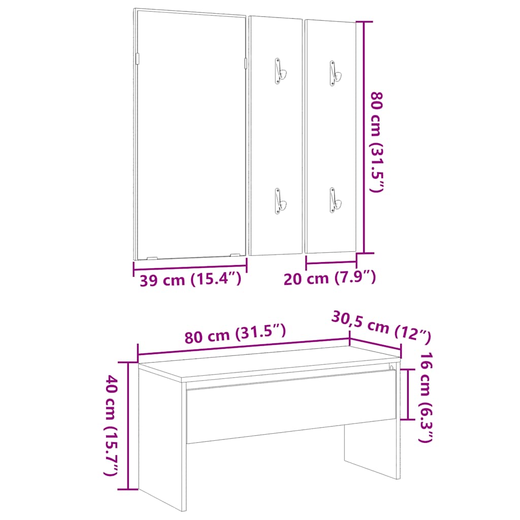 vidaXL Juego de muebles de recibidor madera ingeniería madera antigua