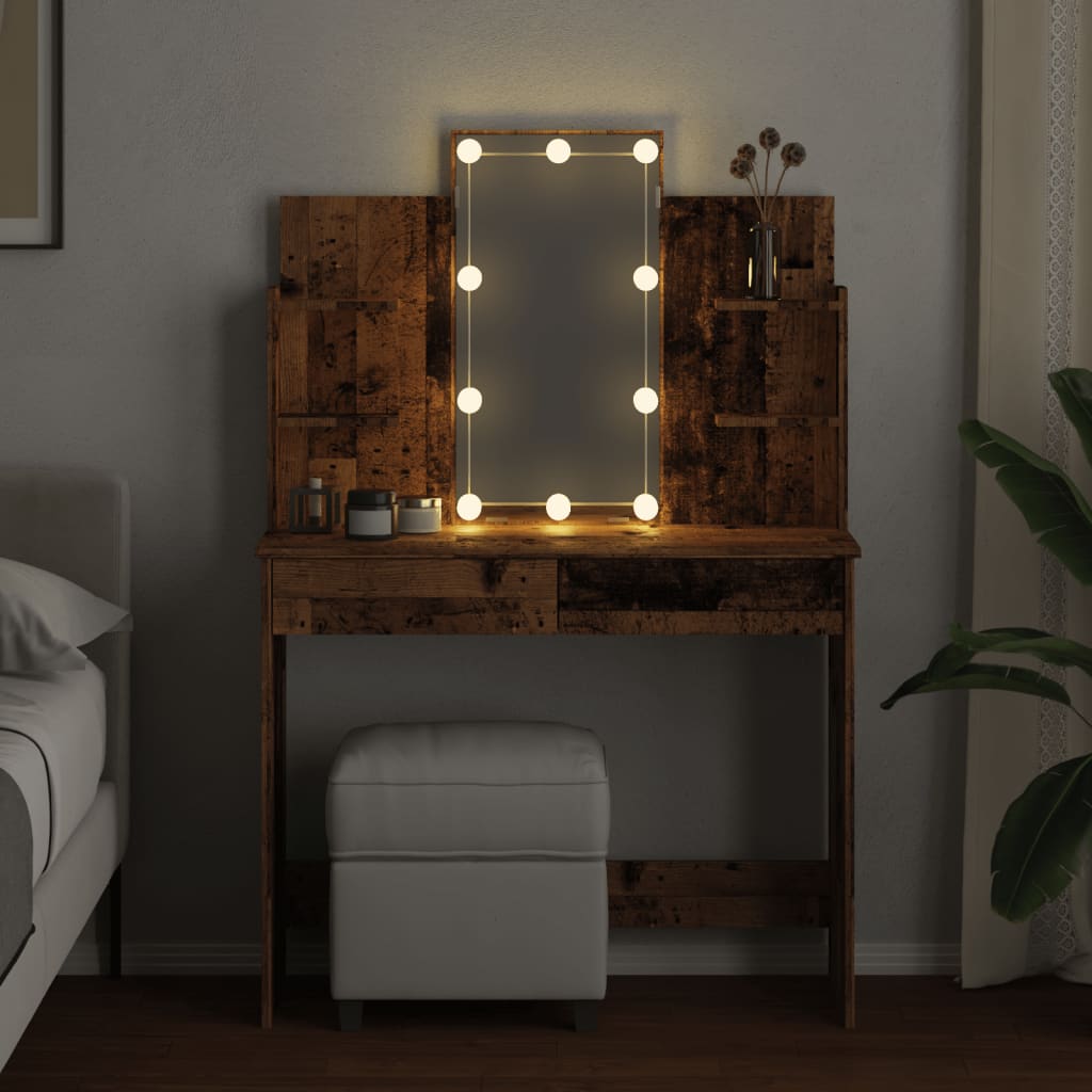 vidaXL Tocador con luces LED madera envejecida 96x40x142 cm