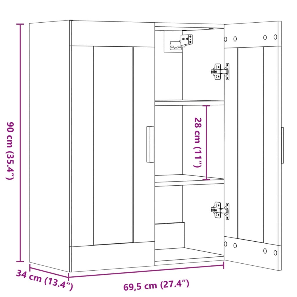 vidaXL Armario de pared colgante madera envejecida 69,5x34x90 cm