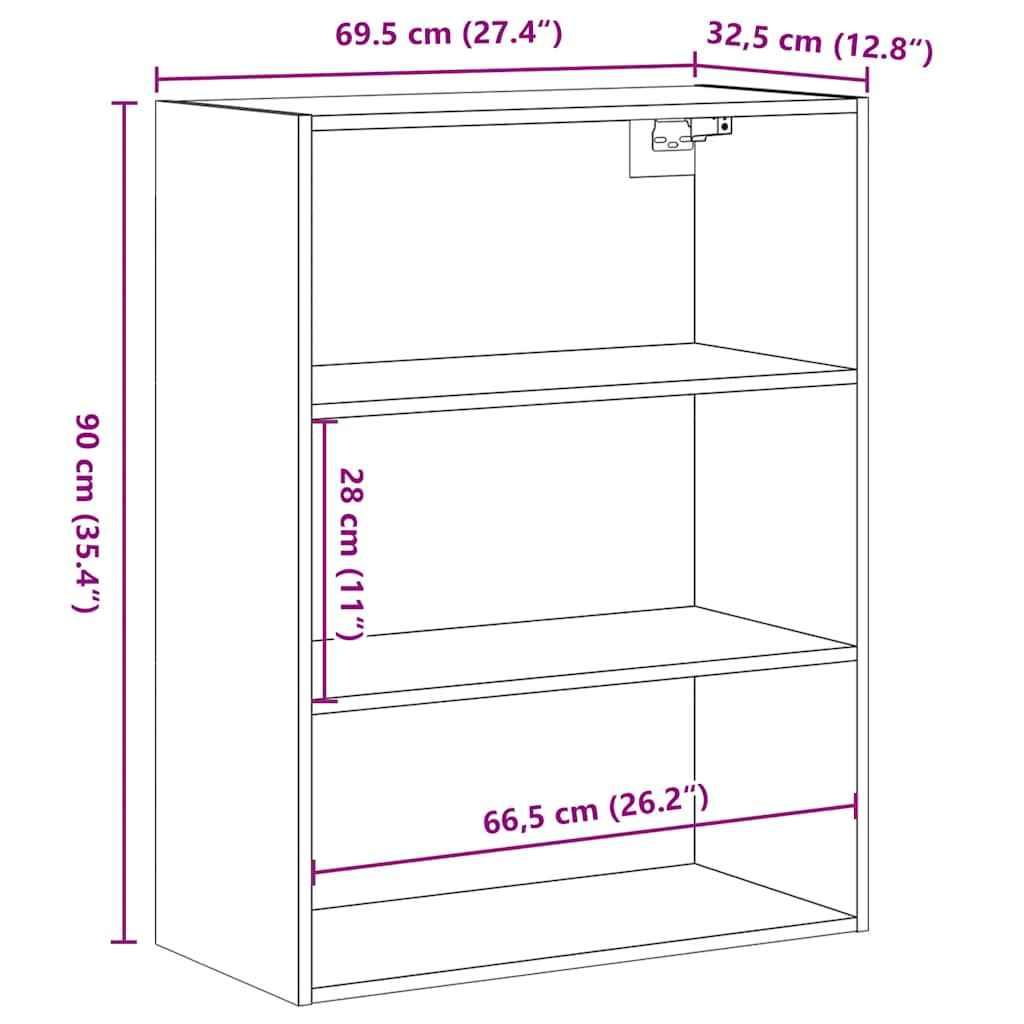 vidaXL Armario colgante de pared madera vieja 69,5x32,5x90 cm