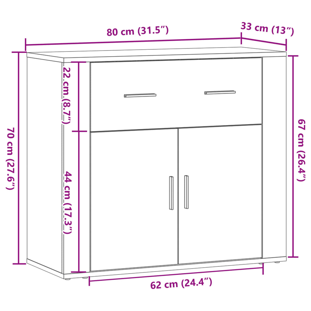 vidaXL Aparador madera de ingeniería madera envejecida 80x33x70 cm