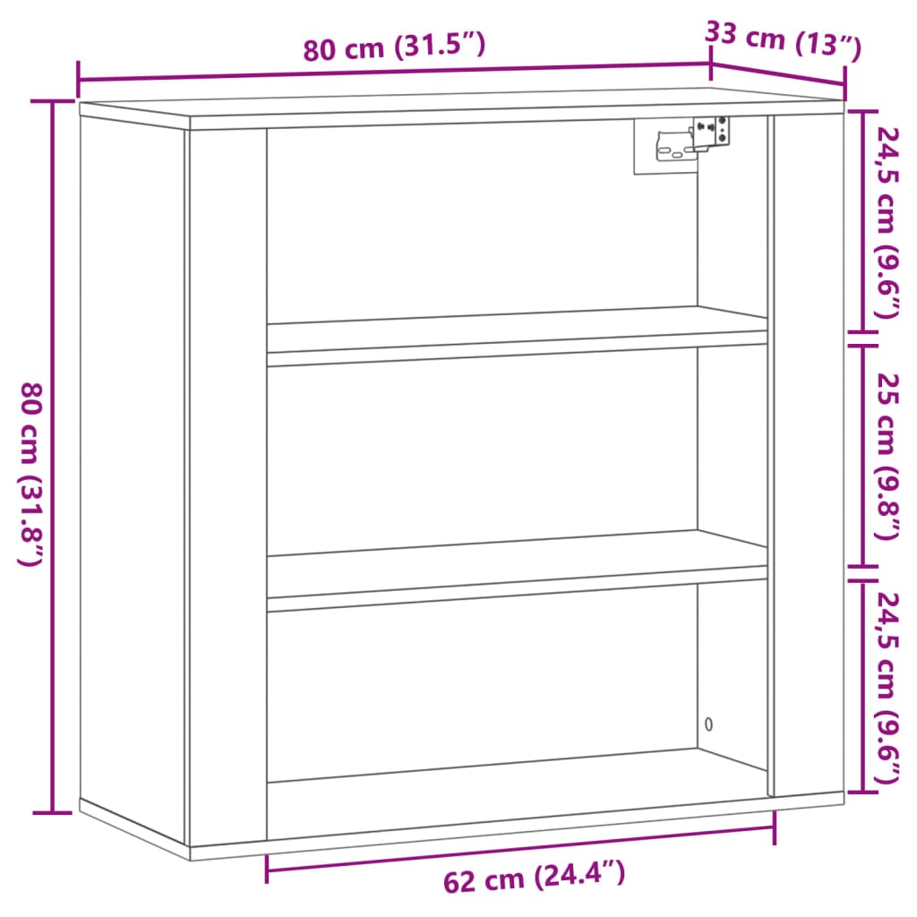 vidaXL Armario de pared madera ingeniería madera envejecida 80x33x80cm