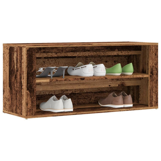 vidaXL Banco zapatero madera ingeniería madera envejecida 100x35x45 cm