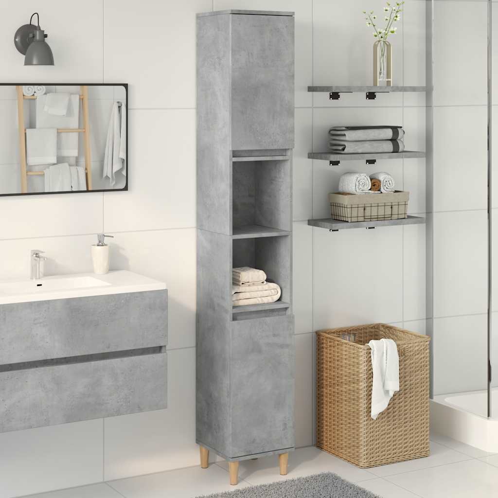 vidaXL Armario de baño madera contrachapada gris hormigón 30x30x190 cm