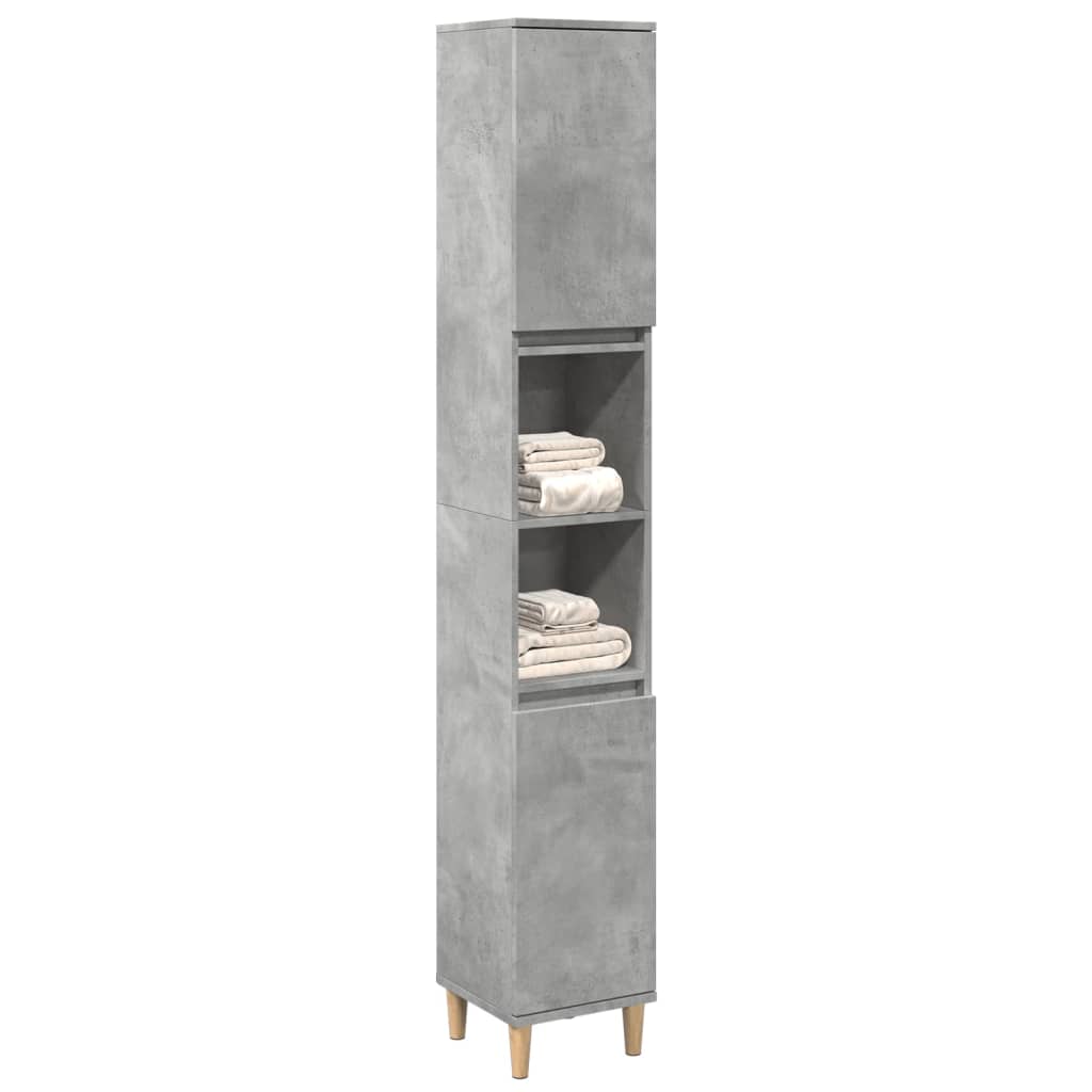 vidaXL Armario de baño madera contrachapada gris hormigón 30x30x190 cm