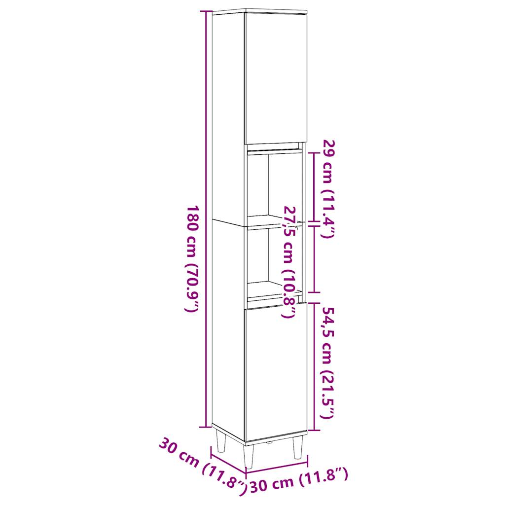 vidaXL Armario de baño madera de ingeniería envejecida 30x30x190 cm