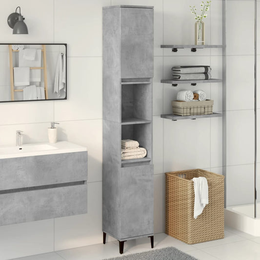 vidaXL Armario de baño madera contrachapada gris hormigón 30x30x190 cm