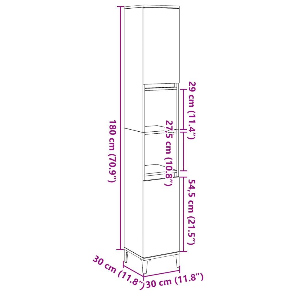 vidaXL Armario de baño madera de ingeniería envejecida 30x30x190 cm