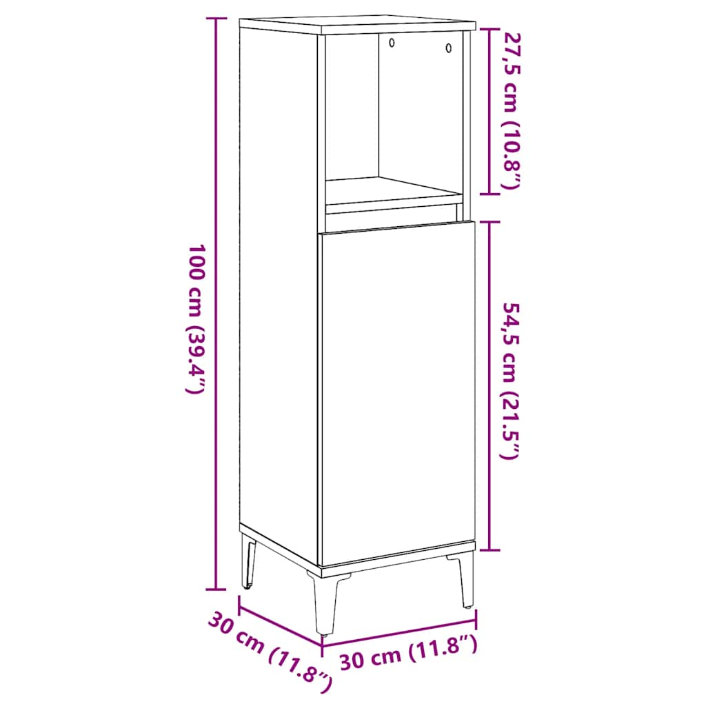 vidaXL Armario de baño madera contrachapada gris hormigón 30x30x100 cm