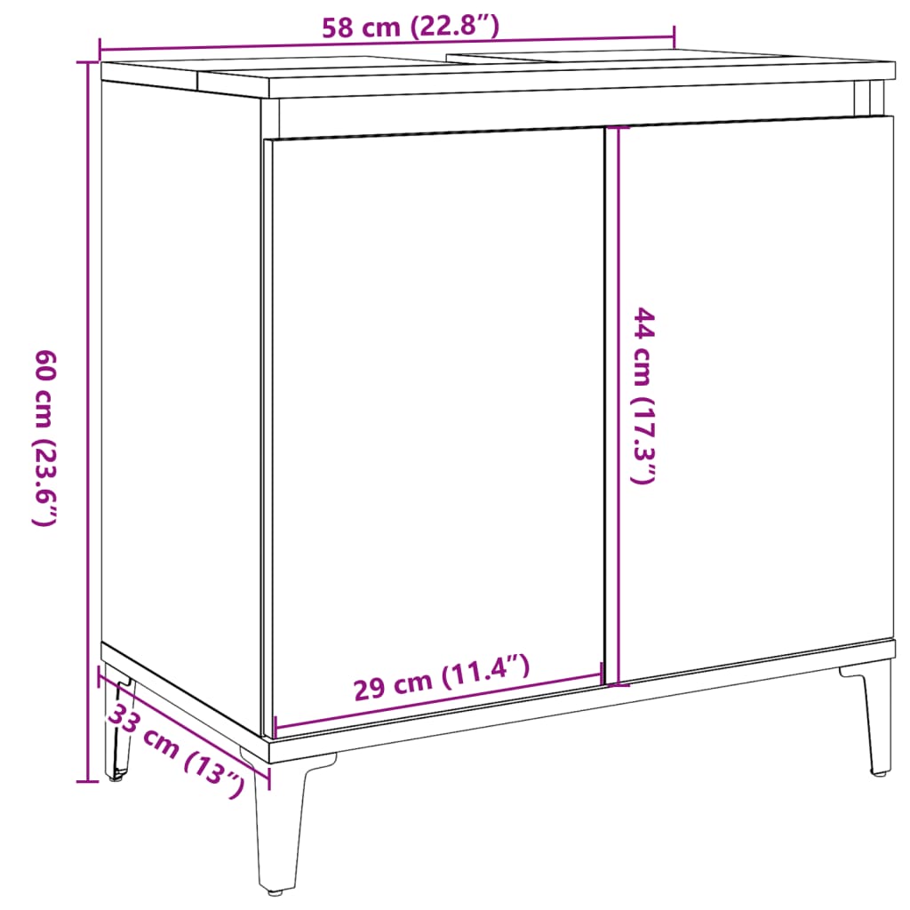 vidaXL Armario de lavabo madera contrachapada gris hormigón 58x33x60cm