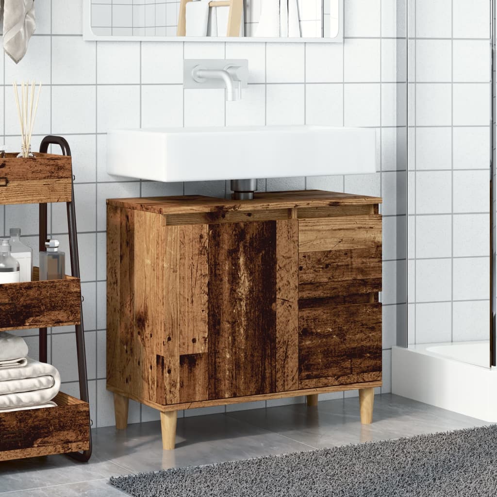 vidaXL Armario de lavabo baño madera ingeniería envejecida 65x33x60 cm