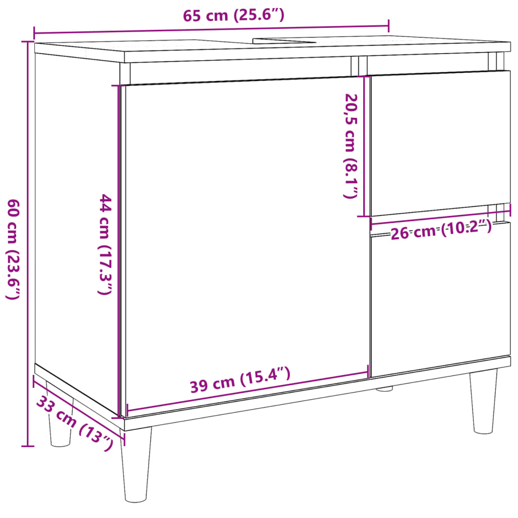 vidaXL Armario de lavabo baño madera ingeniería envejecida 65x33x60 cm