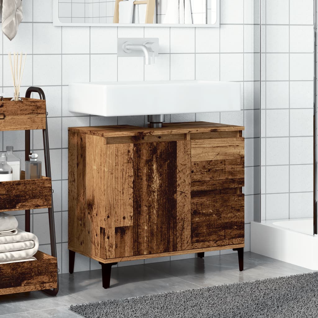 vidaXL Armario de lavabo baño madera ingeniería envejecida 65x33x60 cm