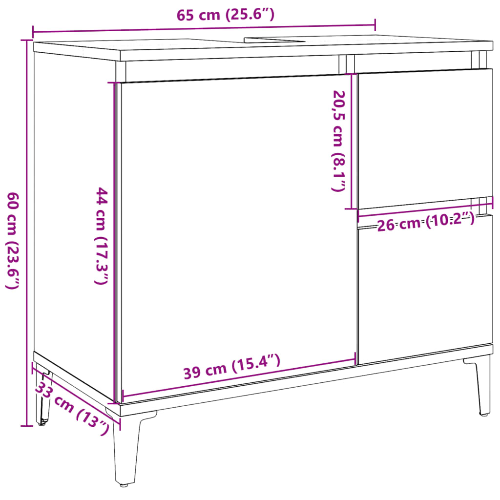 vidaXL Armario de lavabo baño madera ingeniería envejecida 65x33x60 cm