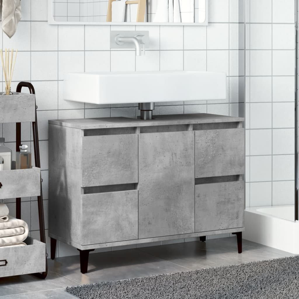 vidaXL Armario de lavabo madera contrachapada gris hormigón 80x33x60cm