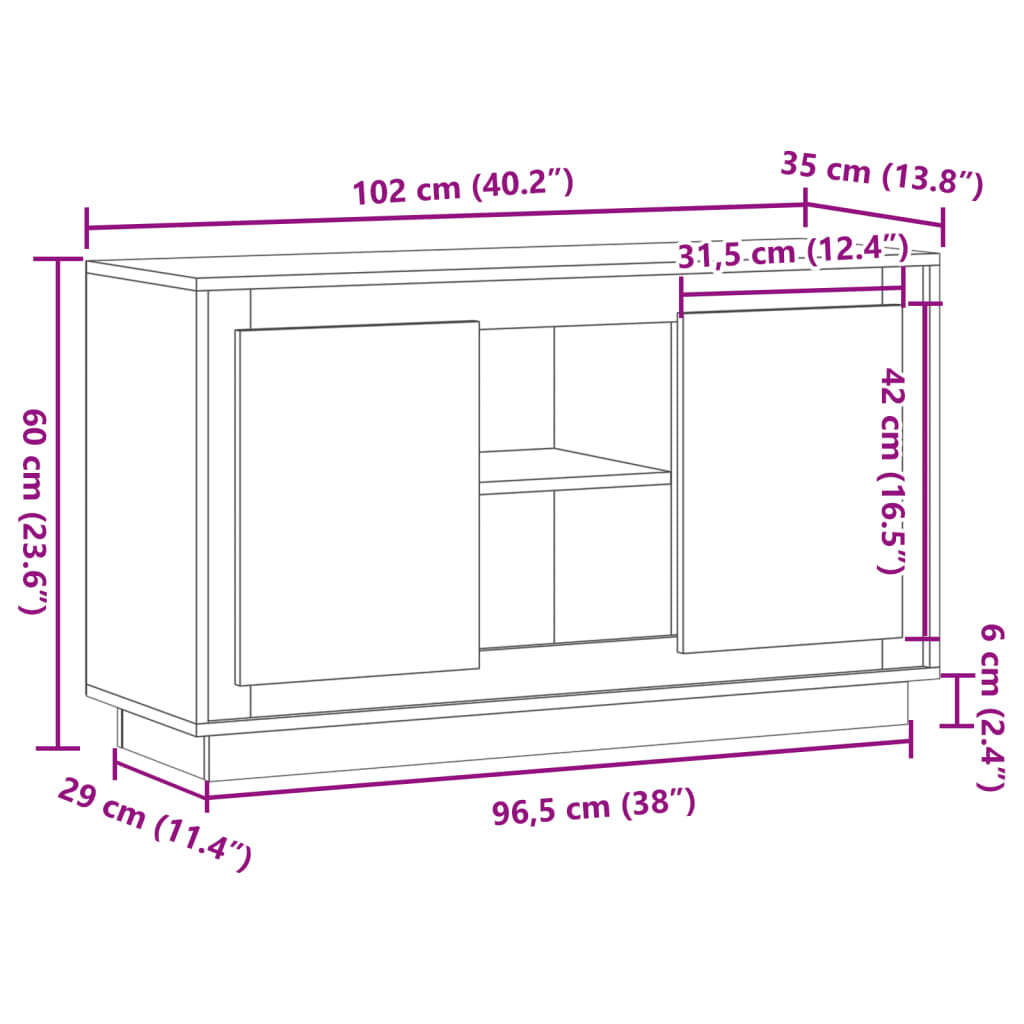 vidaXL Aparador de madera de ingeniería envejecida 102x35x60 cm