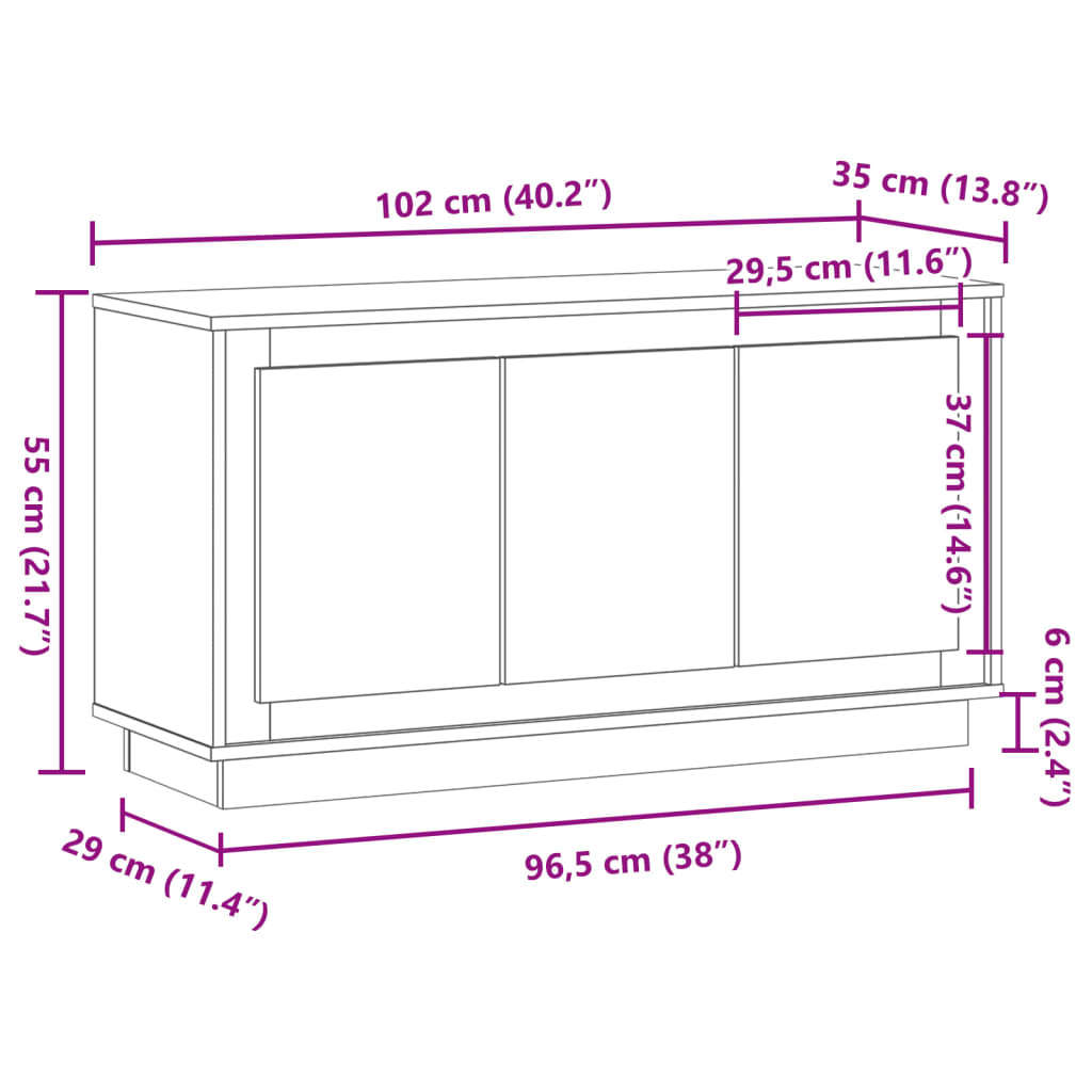 vidaXL Aparador de madera de ingeniería envejecida 102x35x55 cm