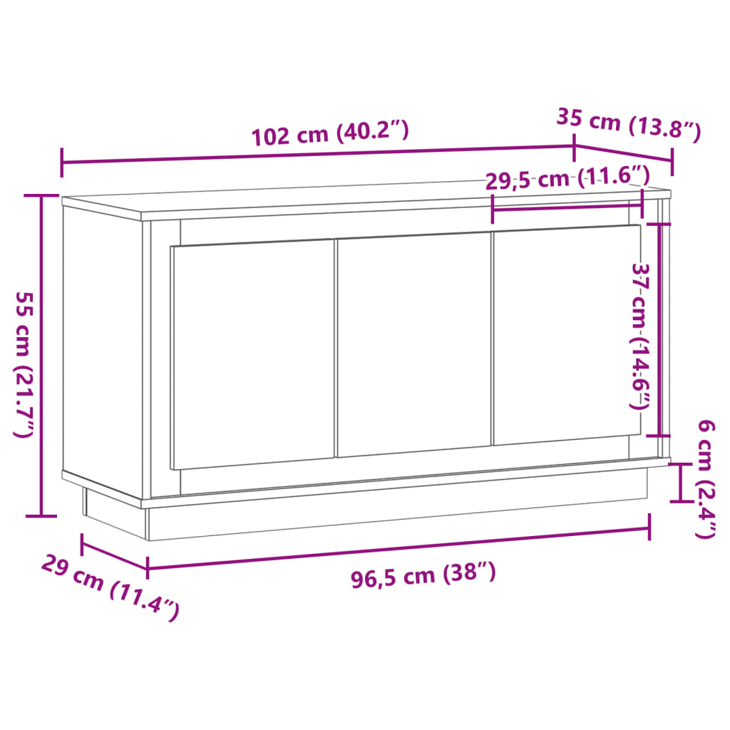 vidaXL Aparador de madera de ingeniería roble artisan 102x35x55 cm