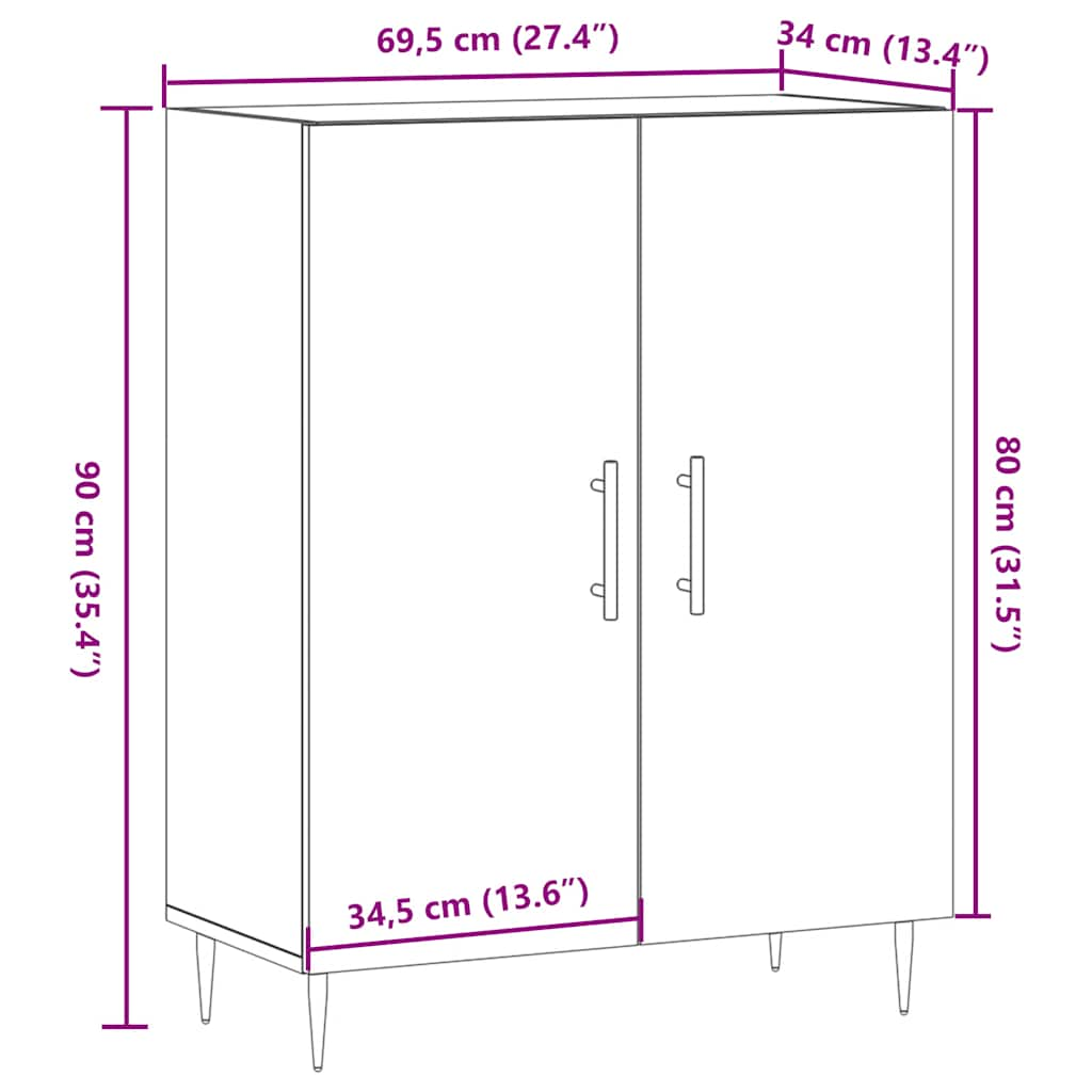 vidaXL Aparador de madera de ingeniería envejecida 69,5x34x90 cm