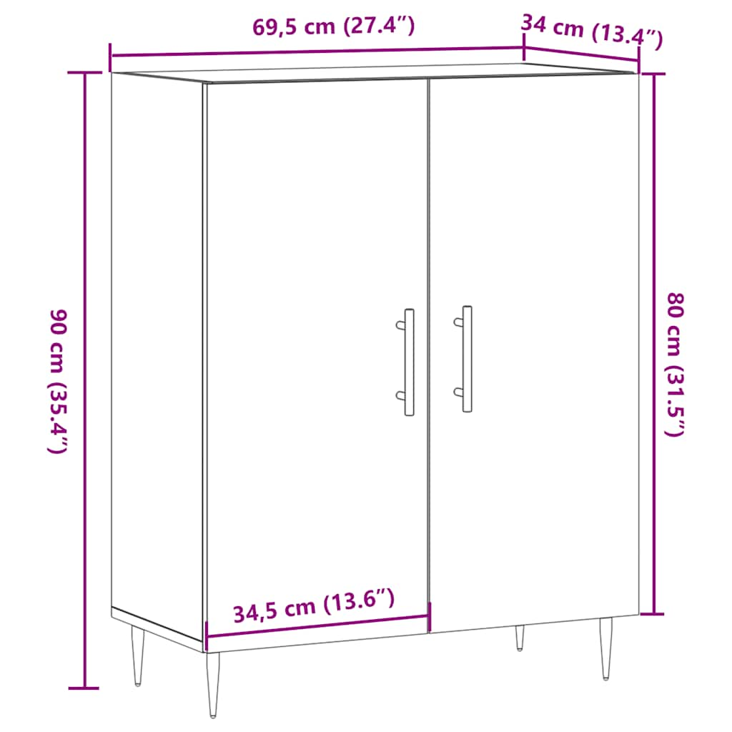 vidaXL Aparador de madera de ingeniería roble artisan 69,5x34x90 cm