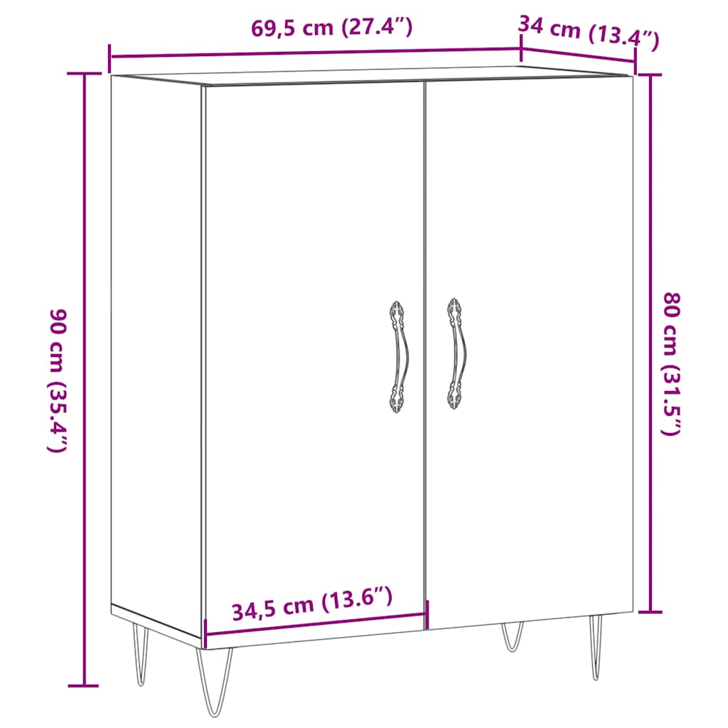 vidaXL Aparador de madera de ingeniería envejecida 69,5x34x90 cm