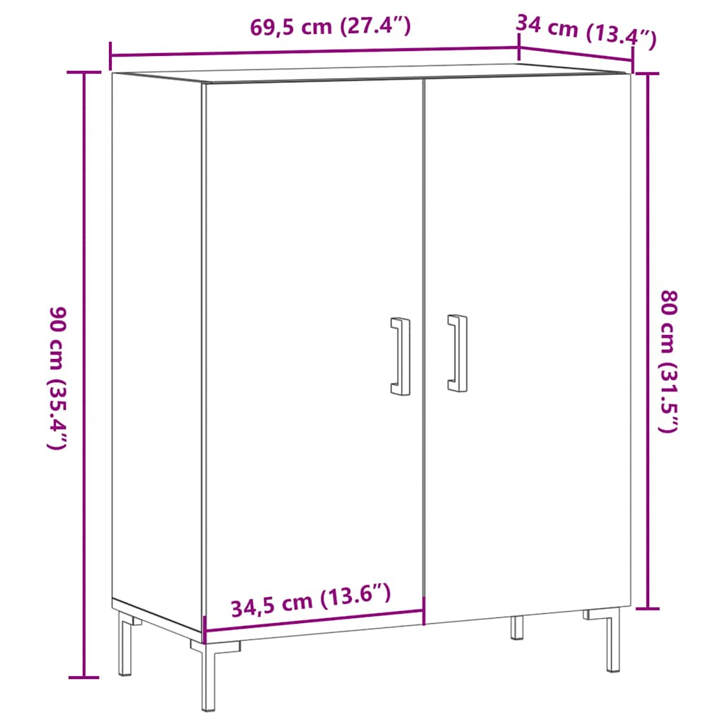 vidaXL Aparador de madera de ingeniería roble artisan 69,5x34x90 cm