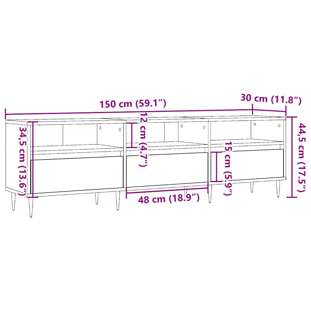 vidaXL Mueble de TV madera ingeniería madera envejecida 150x30x44,5 cm