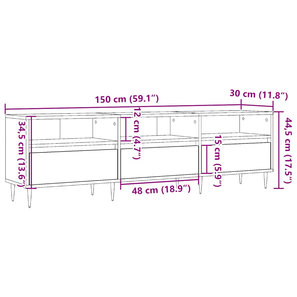 vidaXL Mueble de TV madera de ingeniería roble artisan 150x30x44,5 cm