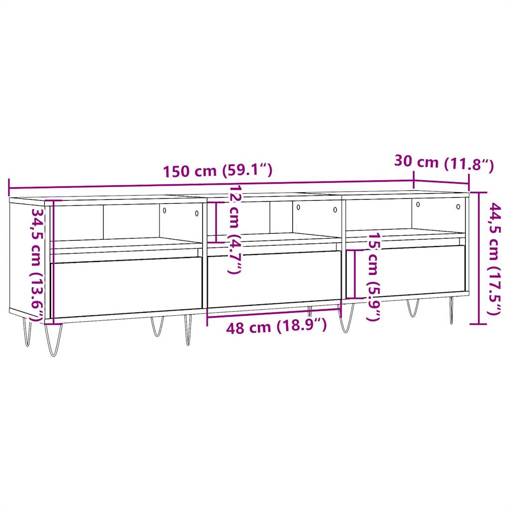 vidaXL Mueble de TV madera ingeniería madera envejecida 150x30x44,5 cm