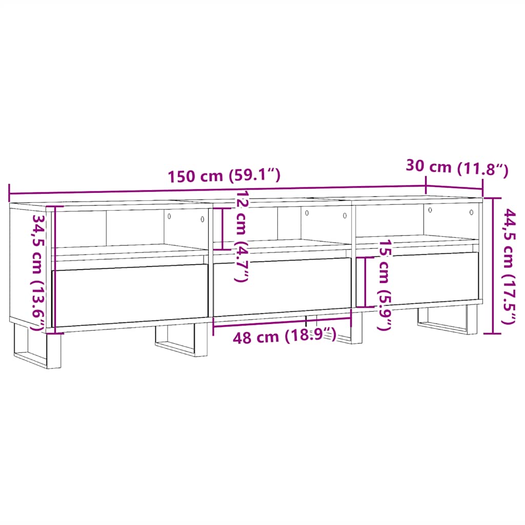 vidaXL Mueble de TV madera ingeniería madera envejecida 150x30x44,5 cm