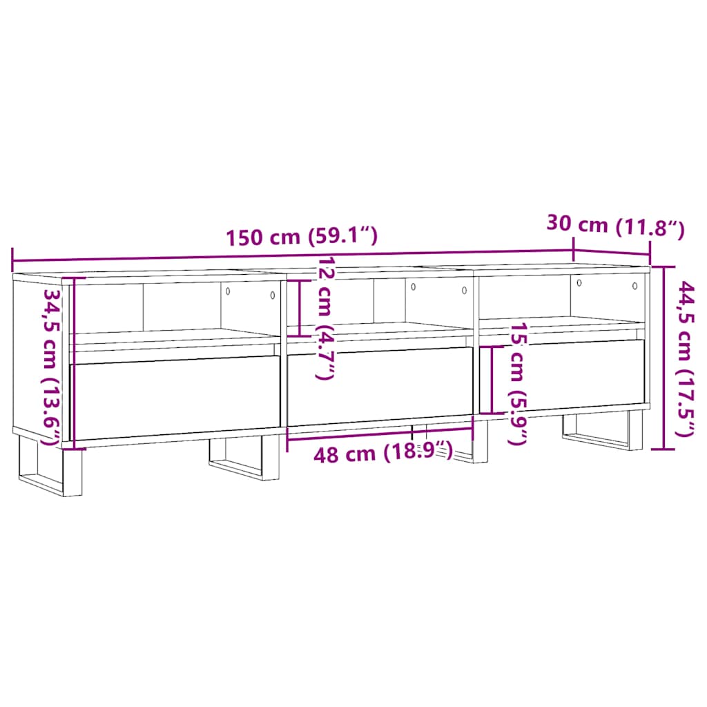 vidaXL Mueble de TV madera de ingeniería roble artisan 150x30x44,5 cm