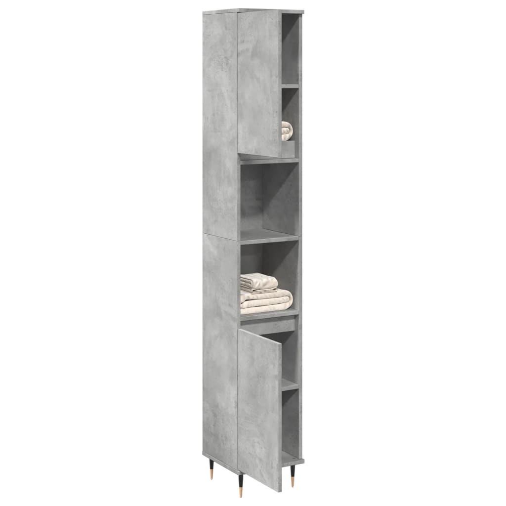 vidaXL Armario de baño madera contrachapada gris hormigón 30x30x190 cm