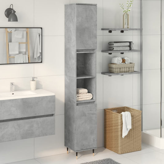 vidaXL Armario de baño madera contrachapada gris hormigón 30x30x190 cm