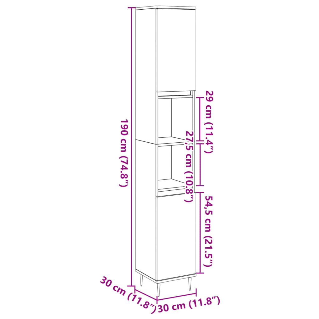 vidaXL Armario de baño madera de ingeniería envejecida 30x30x190 cm