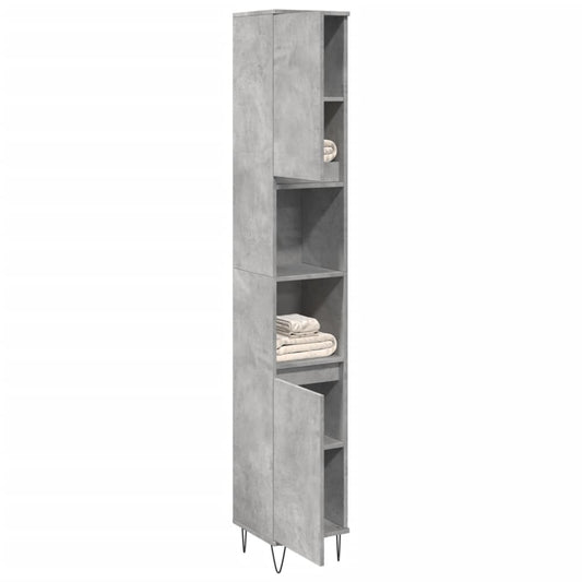 vidaXL Armario de baño madera contrachapada gris hormigón 30x30x190 cm