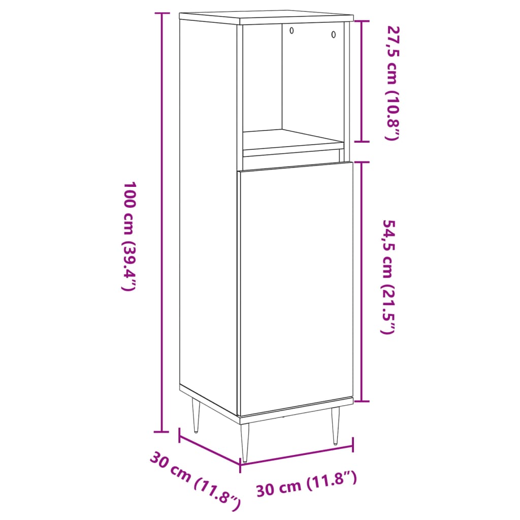 vidaXL Armario de baño madera contrachapada gris hormigón 30x30x100 cm