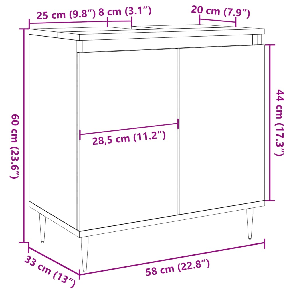 vidaXL Armario de baño madera de ingeniería gris hormigón 58x33x60 cm