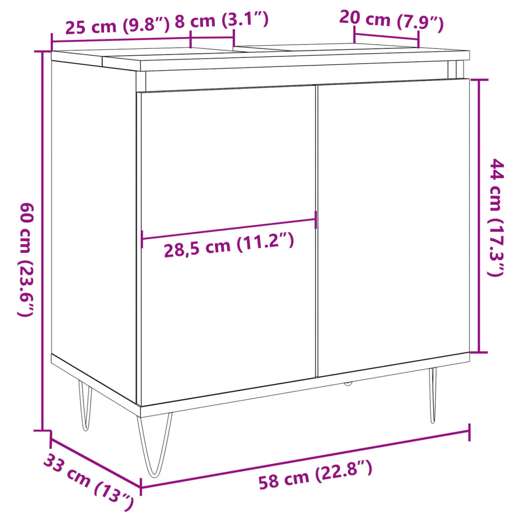 vidaXL Armario de baño madera de ingeniería gris hormigón 58x33x60 cm