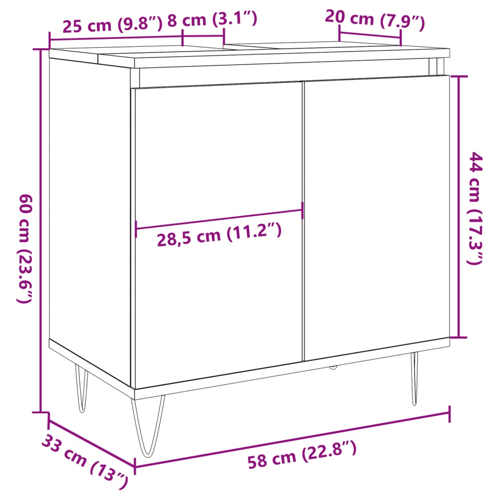 vidaXL Armario de baño madera de ingeniería roble artisan 58x33x60 cm