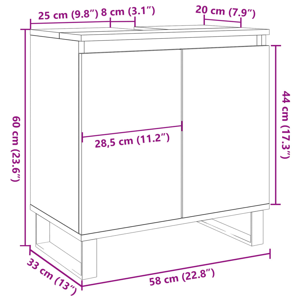 vidaXL Armario de baño madera de ingeniería roble artisan 58x33x60 cm