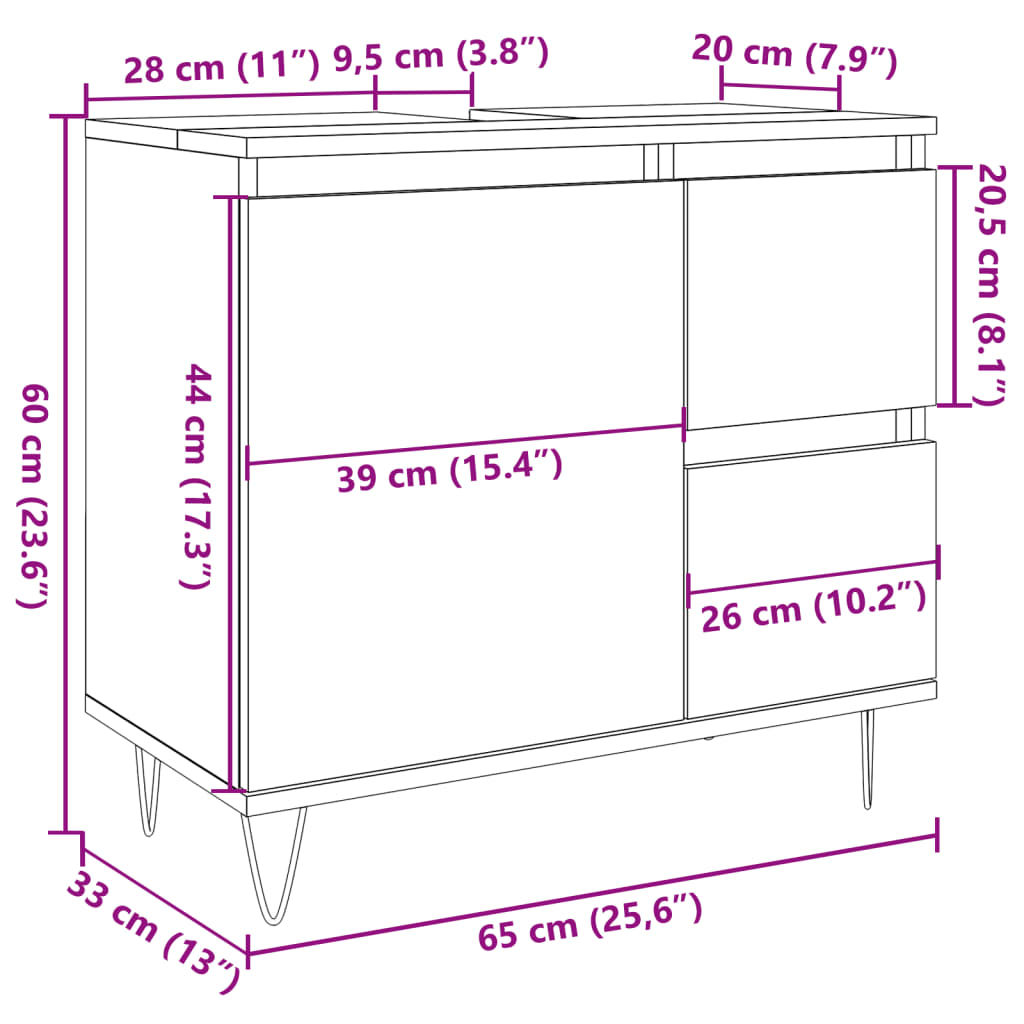 vidaXL Mueble de lavabo madera de ingeniería envejecida 65x33x60 cm