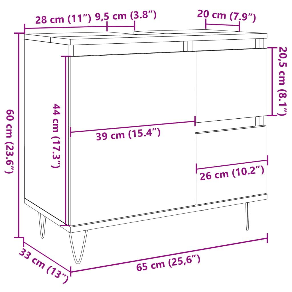 vidaXL Mueble de lavabo madera de ingeniería roble artisan 65x33x60 cm