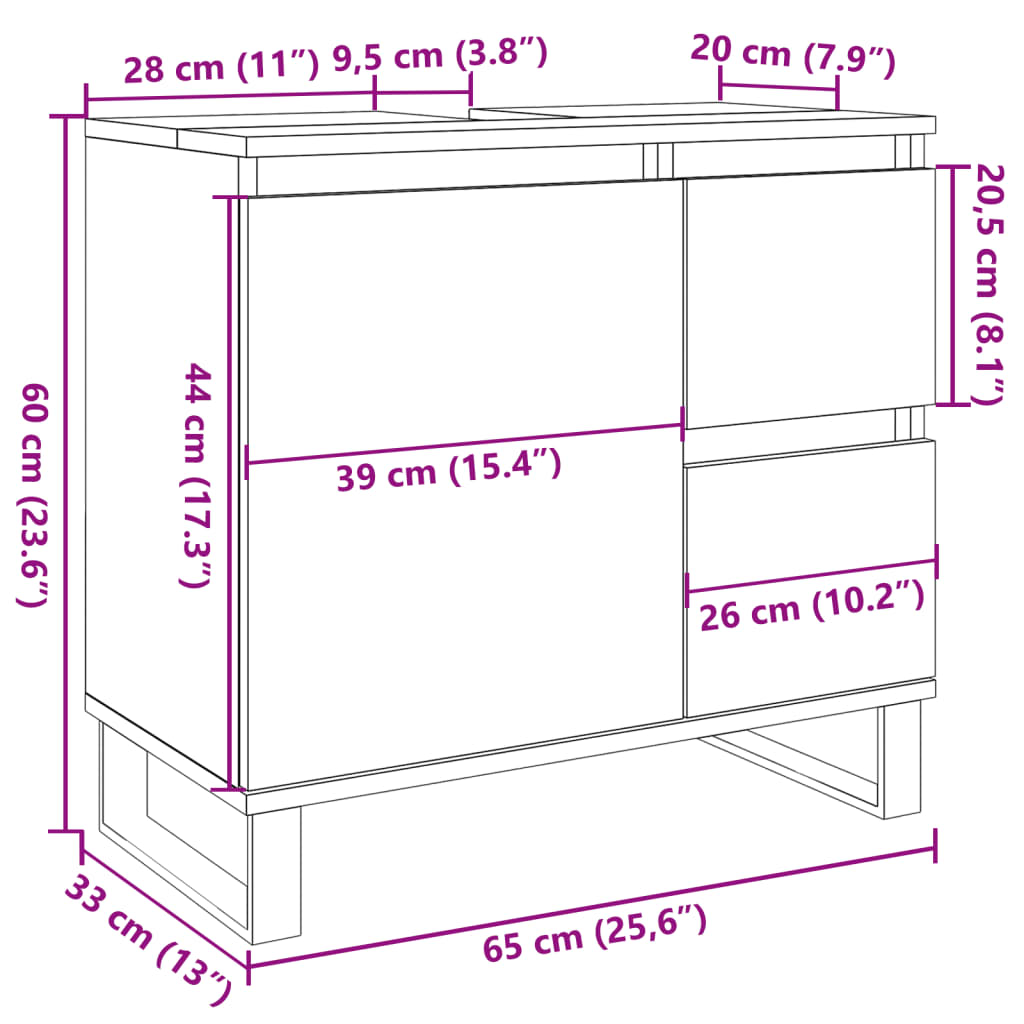 vidaXL Mueble de lavabo madera ingeniería gris hormigón 65x33x60 cm