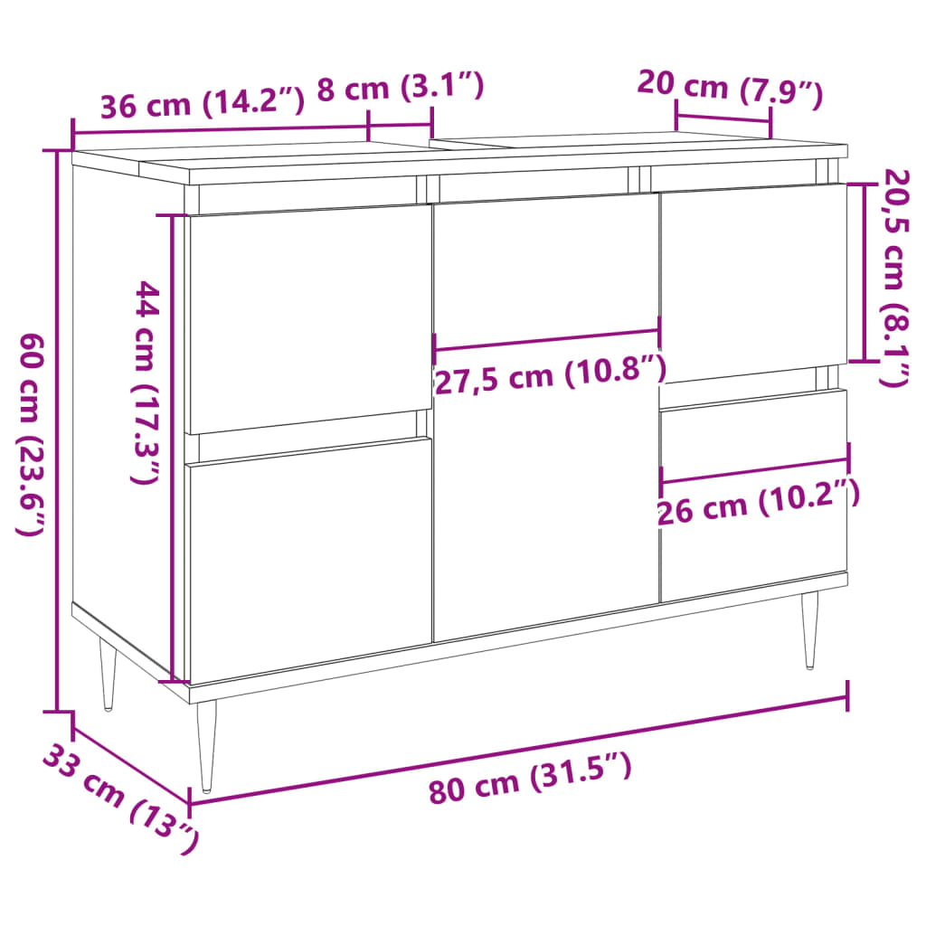 vidaXL Mueble de baño madera de ingeniería envejecida 80x33x60 cm