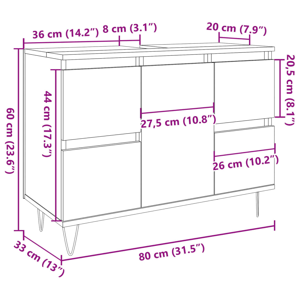 vidaXL Mueble de baño madera de ingeniería roble artisan 80x33x60 cm