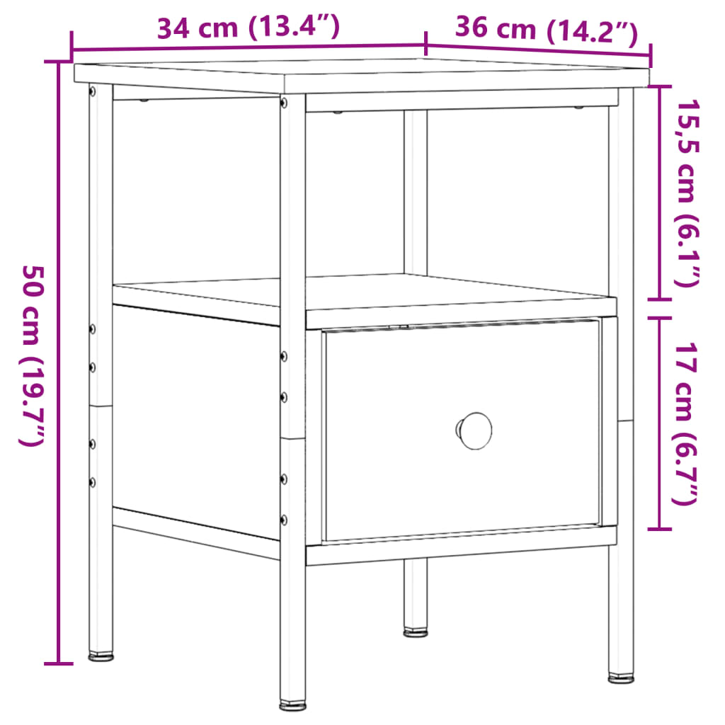 vidaXL Mesita de noche madera de ingeniería envejecida 34x36x50 cm