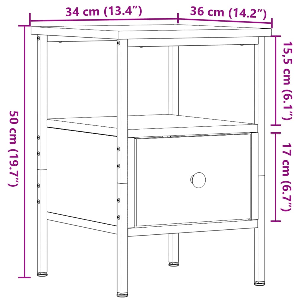 vidaXL Mesitas de noche 2 uds madera ingeniería envejecida 34x36x50 cm