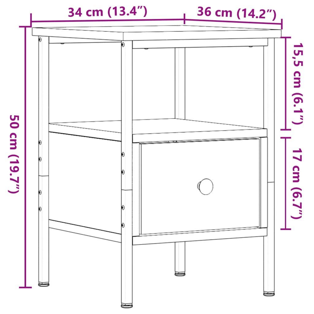 vidaXL Mesitas noche 2 uds madera ingeniería roble artisan 34x36x50 cm